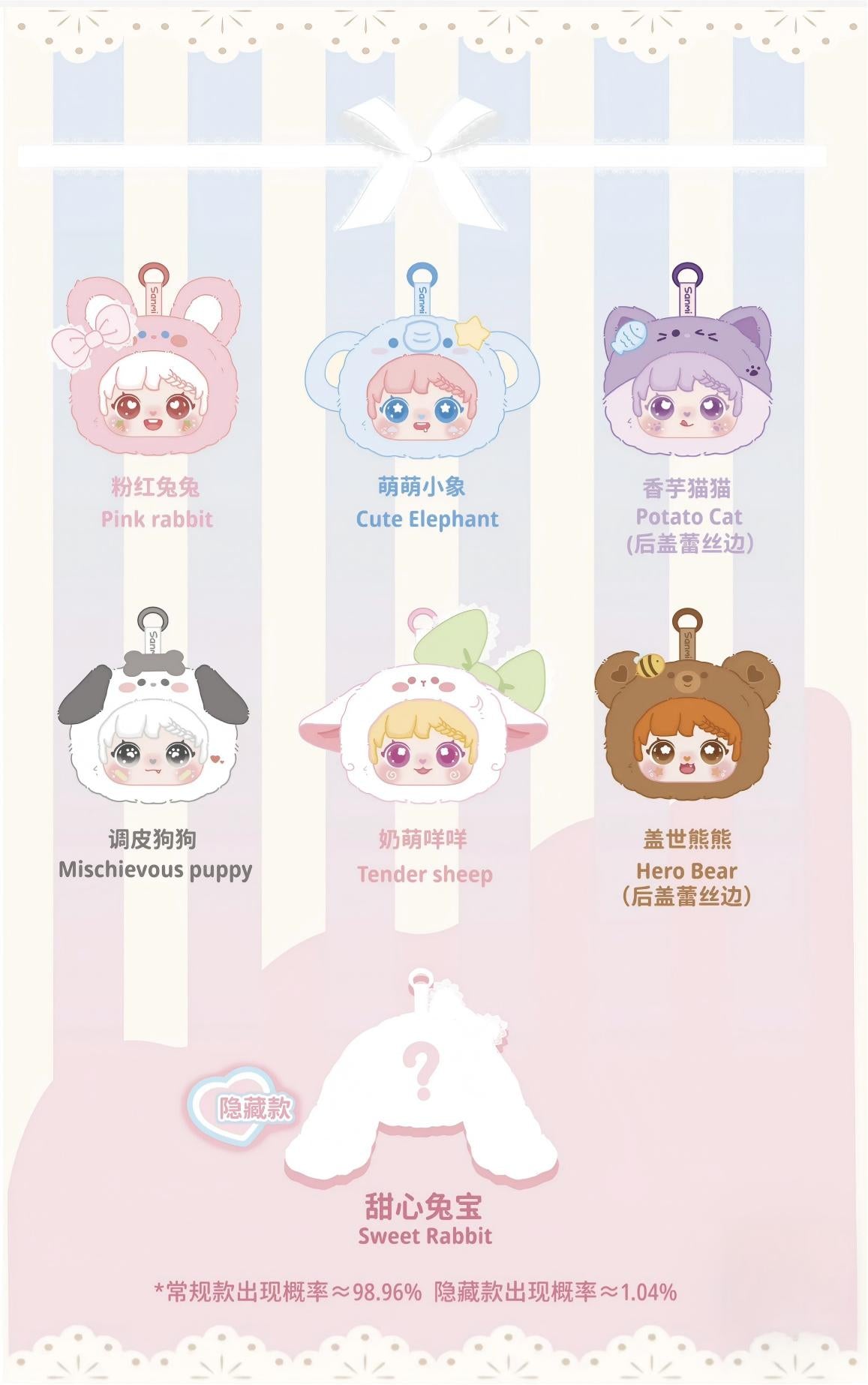 Sanmi Mini Animal Makeup Mirror Blind Box Series | Cute Fluffy Animal Designs | 6 Regular + 1 Secret | Official Licensed | Desk Decor & Portable Mirror | Gift & Collectible