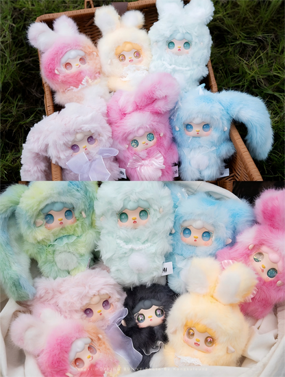 YOOKI Jumping Bunny Plush Blind Box – 13–14cm Gradient Plush Keychain, Random 1 of 10 Designs