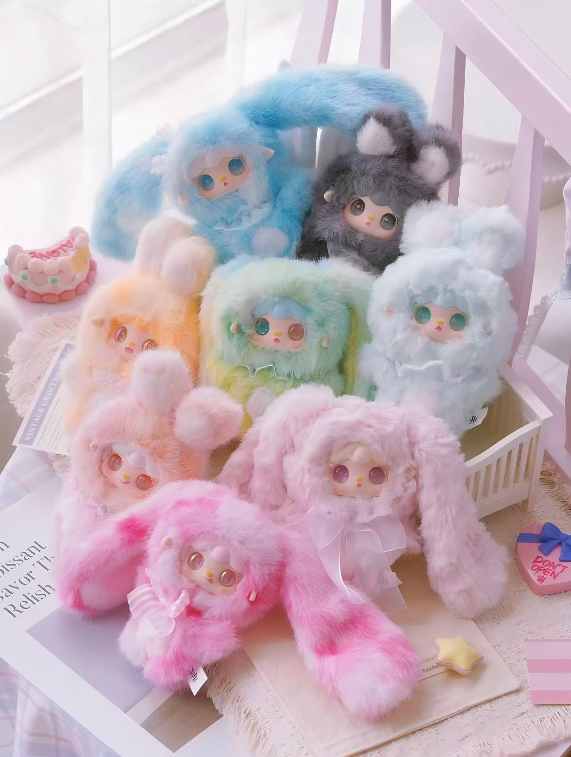 YOOKI Jumping Bunny Plush Blind Box – 13–14cm Gradient Plush Keychain, Random 1 of 10 Designs