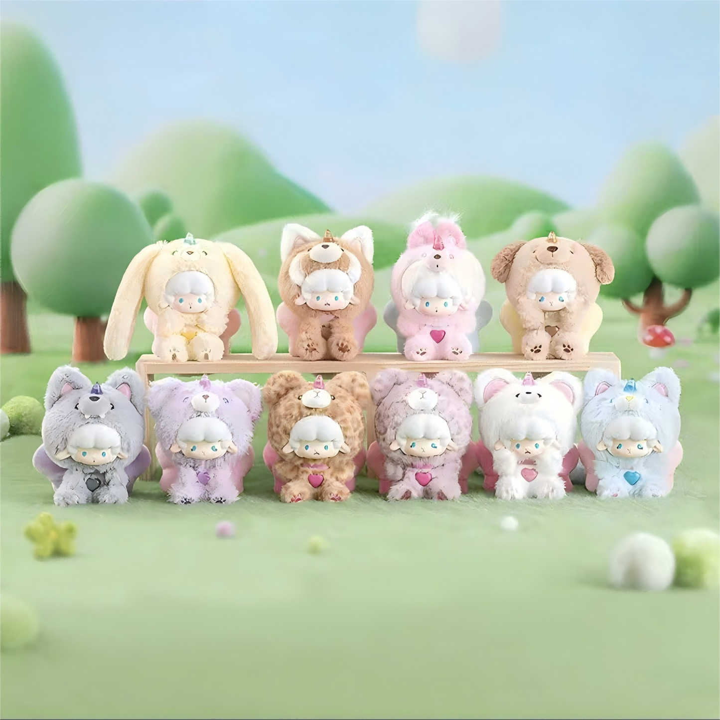 Curly Sheep Big Tail Animal Friends Series Blind Box Collectible Figures | Cute Animal Characters with Fluffy Big Tail Design | 9 Regular + 1 Secret | Official Authentic | Birthday & Christmas Gift Desktop Decor