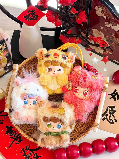 Q Baby Good Fortune Series Designer Blind Box | Lucky Creature Plush & Soft Vinyl Design | Cute Desk Display Collectible | 9 Regular + 1 Small Secret + 1 Large Secret | 1 Random | Official Authentic | Perfect for Christmas & Birthday Gifts