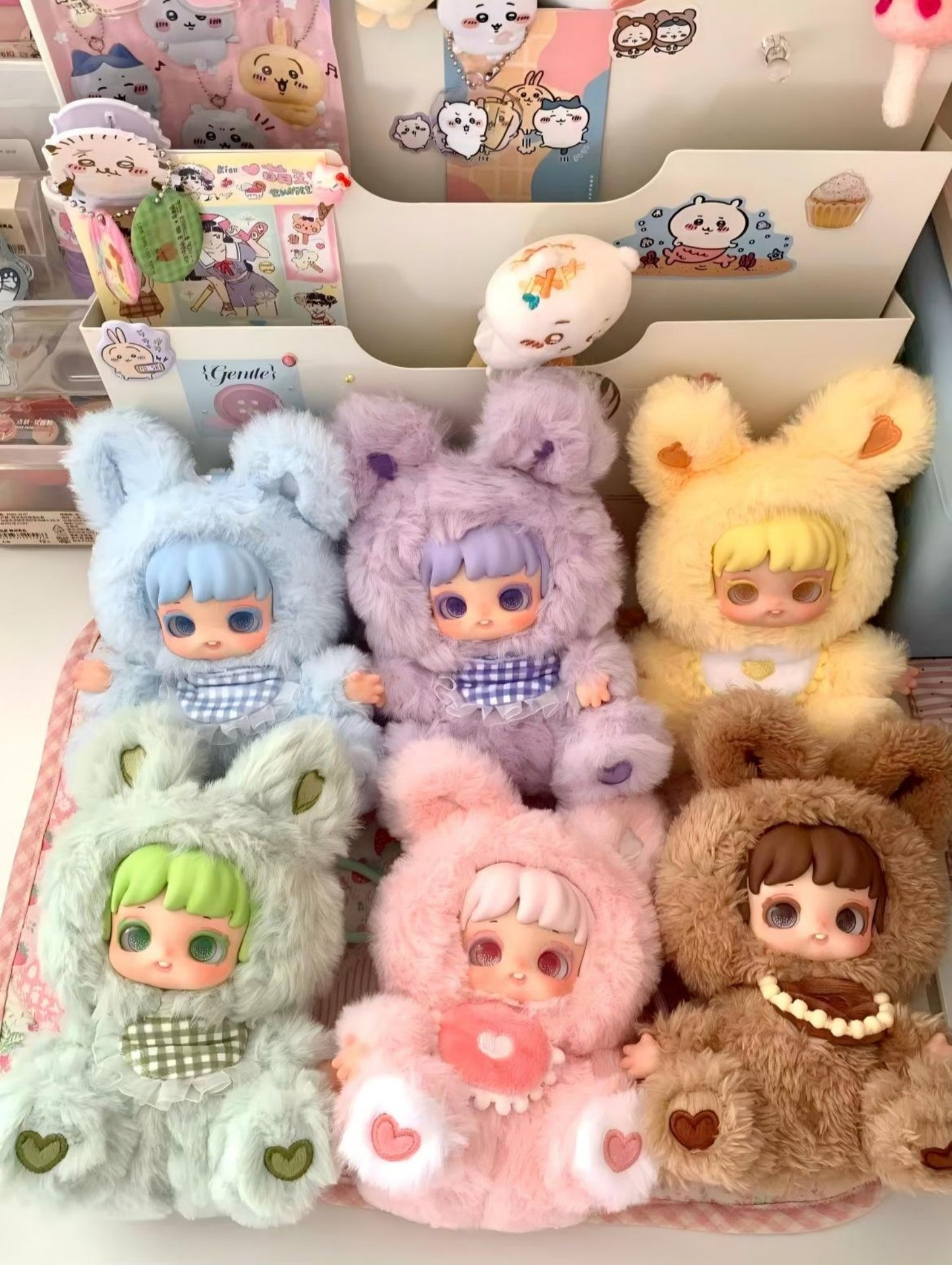 Miana Night Bunny Series Official Designer Soft Vinyl Blind Box Galaxy Eyes Dopamine Colors Poseable Hands Fluffy Long-Ear Healing Collectible Figure 7 Designs Including Secret Edition