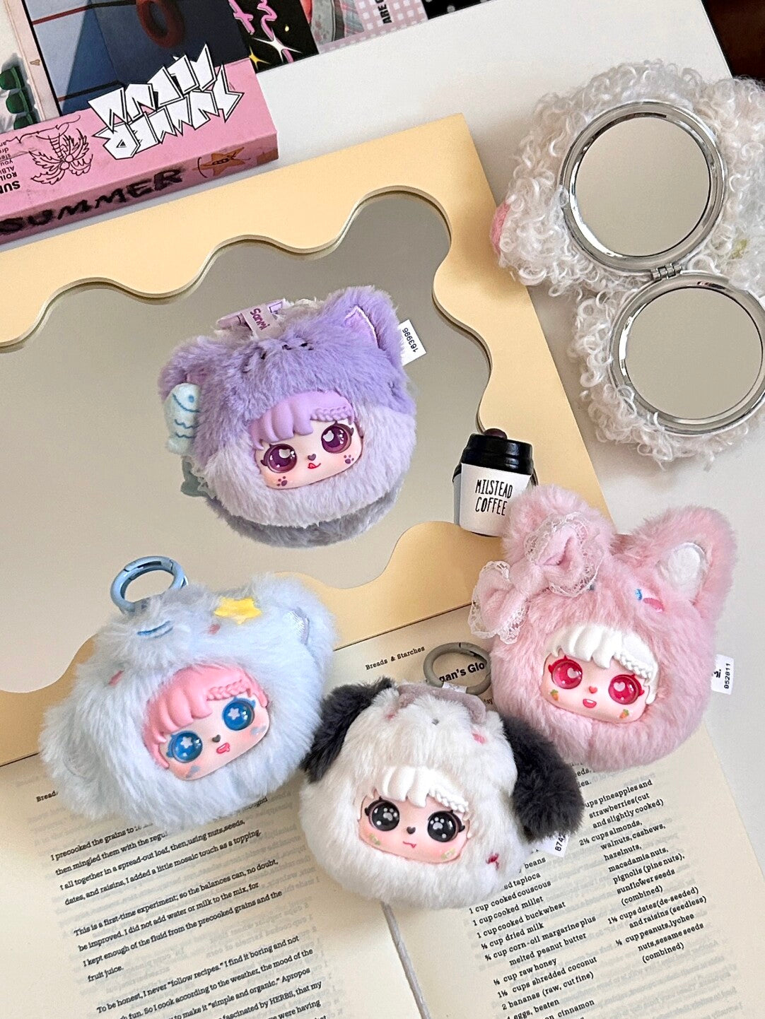Sanmi Mini Animal Makeup Mirror Blind Box Series | Cute Fluffy Animal Designs | 6 Regular + 1 Secret | Official Licensed | Desk Decor & Portable Mirror | Gift & Collectible