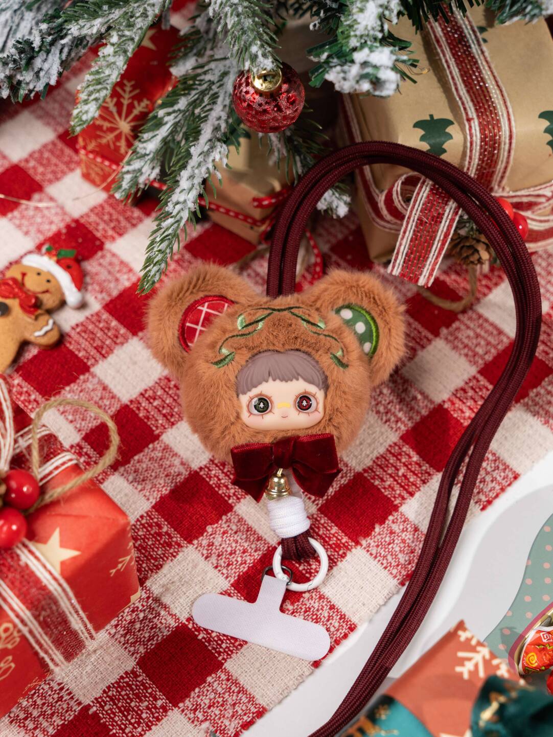 MayMei Lucky Bell Yarn Phone Strap Official Plush Charm with Jingle Bell A Cozy Winter Lucky Mascot for Phone and Bag Accessories Limited Seasonal Gift