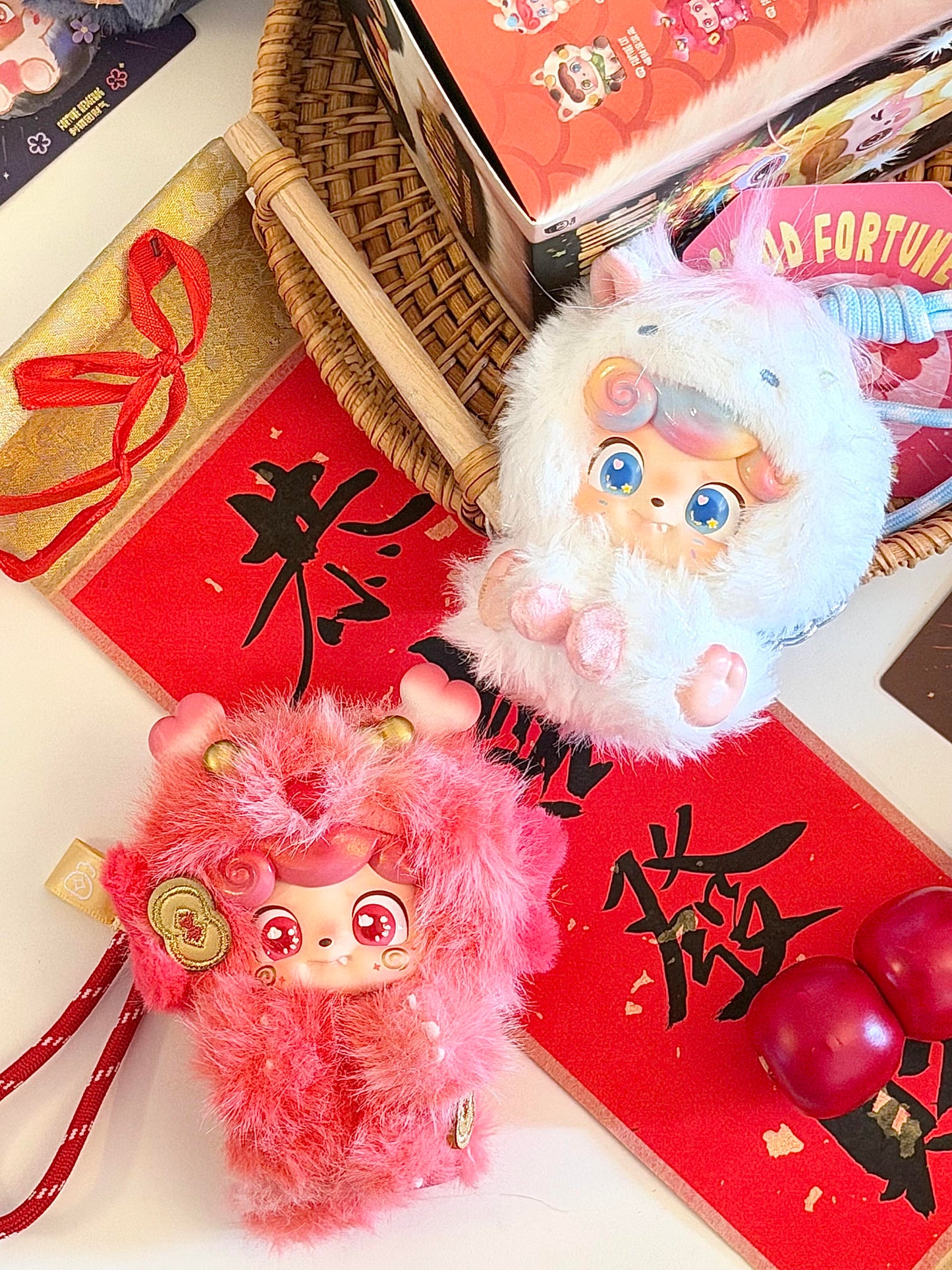 Q Baby Good Fortune Series Designer Blind Box | Lucky Creature Plush & Soft Vinyl Design | Cute Desk Display Collectible | 9 Regular + 1 Small Secret + 1 Large Secret | 1 Random | Official Authentic | Perfect for Christmas & Birthday Gifts