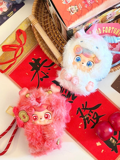 Q Baby Good Fortune Series Designer Blind Box | Lucky Creature Plush & Soft Vinyl Design | Cute Desk Display Collectible | 9 Regular + 1 Small Secret + 1 Large Secret | 1 Random | Official Authentic | Perfect for Christmas & Birthday Gifts