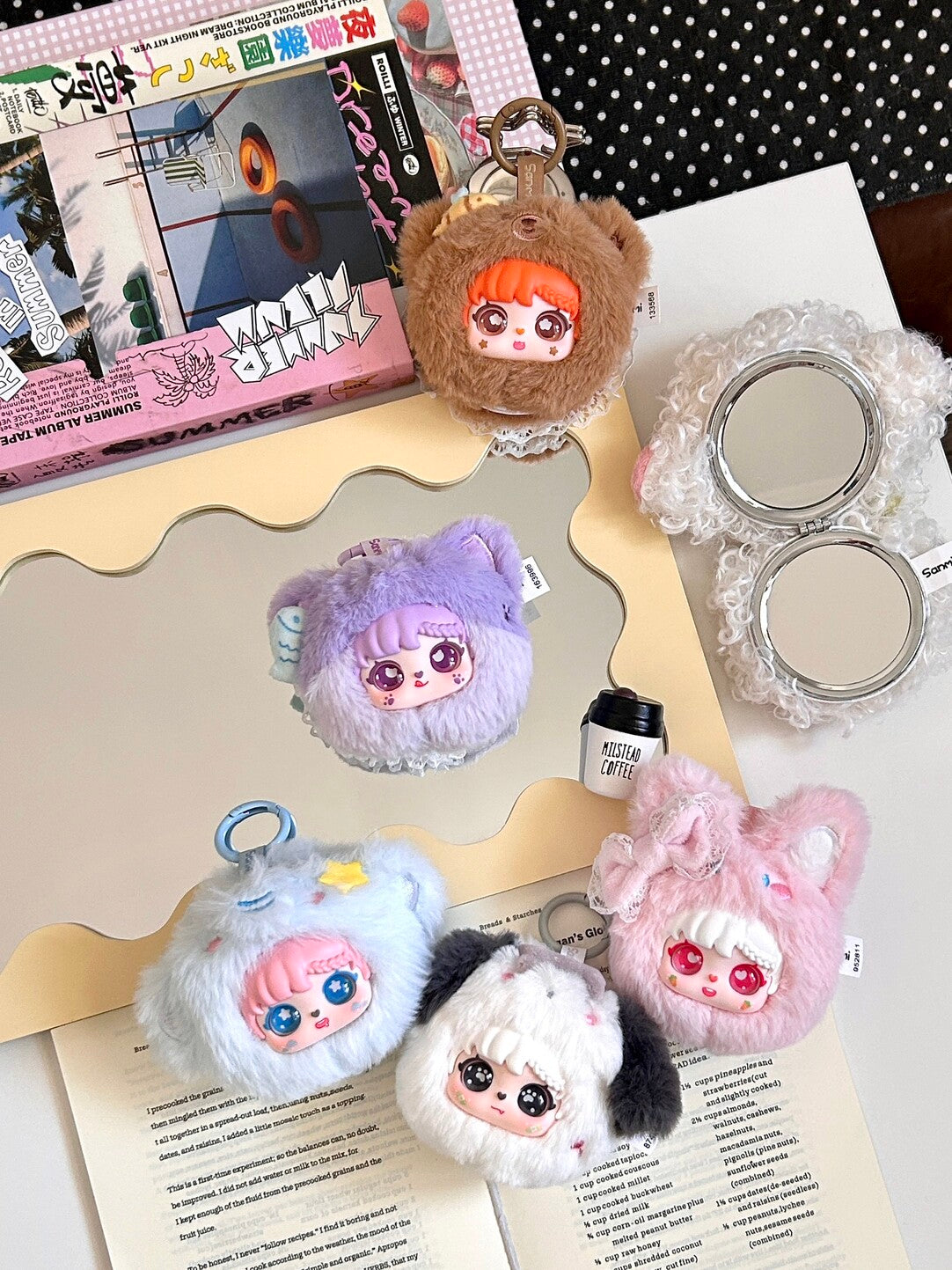 Sanmi Mini Animal Makeup Mirror Blind Box Series | Cute Fluffy Animal Designs | 6 Regular + 1 Secret | Official Licensed | Desk Decor & Portable Mirror | Gift & Collectible