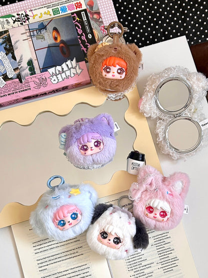 Sanmi Mini Animal Makeup Mirror Blind Box Series | Cute Fluffy Animal Designs | 6 Regular + 1 Secret | Official Licensed | Desk Decor & Portable Mirror | Gift & Collectible