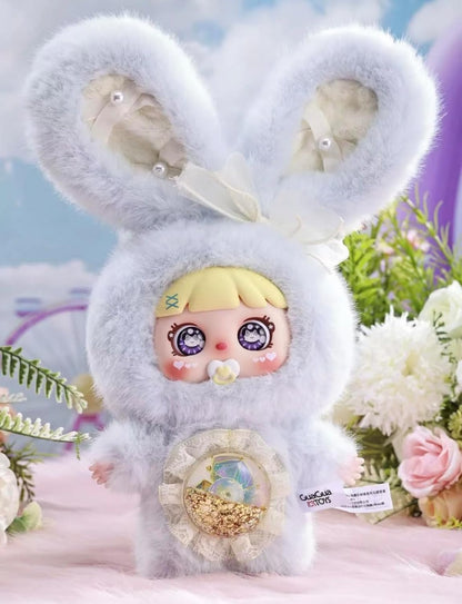 Meya & Mocici Sugar Heart Bunny Magic Secret World Series, 7 Types in Total + 2 Secret Types (Honey & Dori), 3 Types of Eye Parts, Quicksand Tummy, Luminous Gimmick, and Pacifier (1 Random Set) Plush
