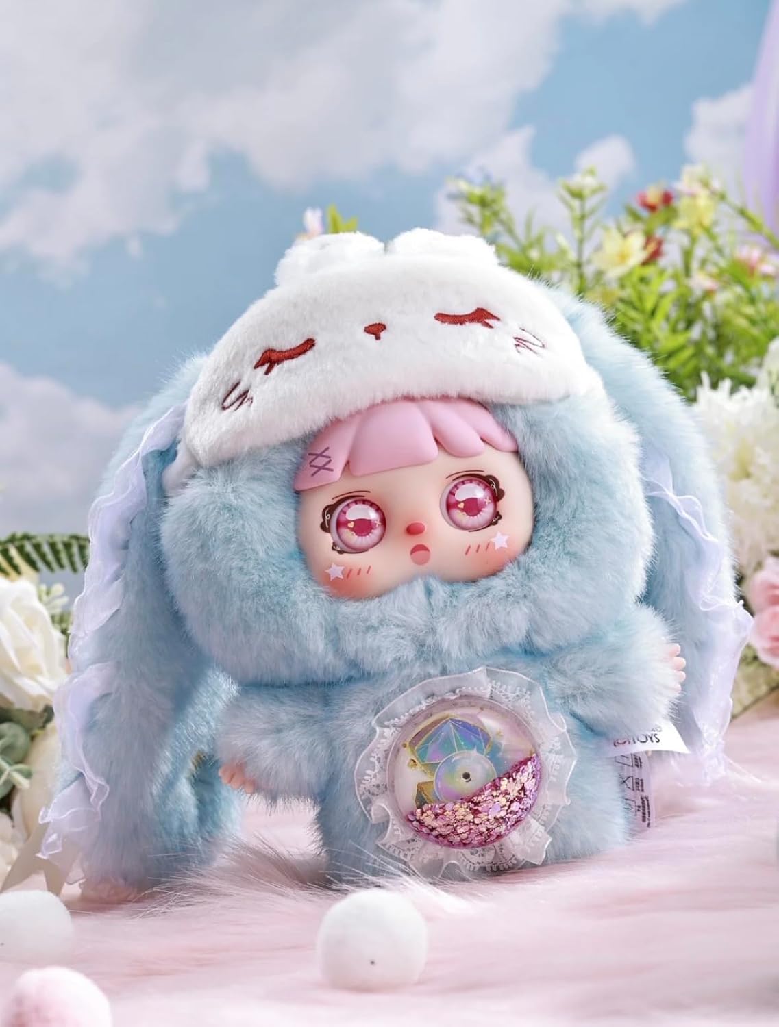 Meya & Mocici Sugar Heart Bunny Magic Secret World Series, 7 Types in Total + 2 Secret Types (Honey & Dori), 3 Types of Eye Parts, Quicksand Tummy, Luminous Gimmick, and Pacifier (1 Random Set) Plush