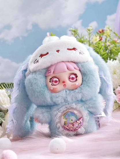 Meya & Mocici Sugar Heart Bunny Magic Secret World Series, 7 Types in Total + 2 Secret Types (Honey & Dori), 3 Types of Eye Parts, Quicksand Tummy, Luminous Gimmick, and Pacifier (1 Random Set) Plush
