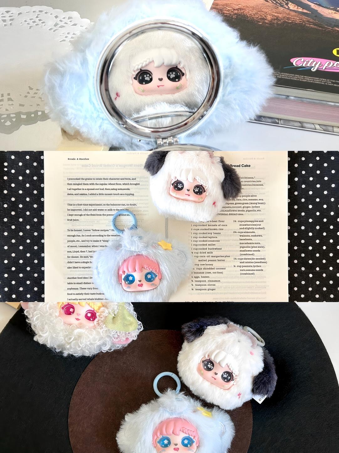 Sanmi Mini Animal Makeup Mirror Blind Box Series | Cute Fluffy Animal Designs | 6 Regular + 1 Secret | Official Licensed | Desk Decor & Portable Mirror | Gift & Collectible