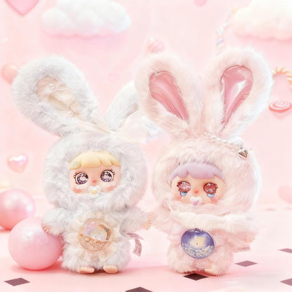 Meya & Mocici Sugar Heart Bunny Magic Secret World Series, 7 Types in Total + 2 Secret Types (Honey & Dori), 3 Types of Eye Parts, Quicksand Tummy, Luminous Gimmick, and Pacifier (1 Random Set) Plush
