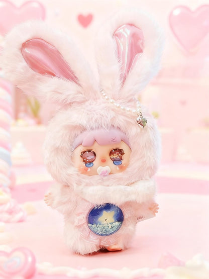 Meya & Mocici Sugar Heart Bunny Magic Secret World Series, 7 Types in Total + 2 Secret Types (Honey & Dori), 3 Types of Eye Parts, Quicksand Tummy, Luminous Gimmick, and Pacifier (1 Random Set) Plush