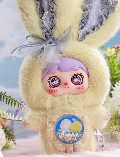 Meya & Mocici Sugar Heart Bunny Magic Secret World Series, 7 Types in Total + 2 Secret Types (Honey & Dori), 3 Types of Eye Parts, Quicksand Tummy, Luminous Gimmick, and Pacifier (1 Random Set) Plush