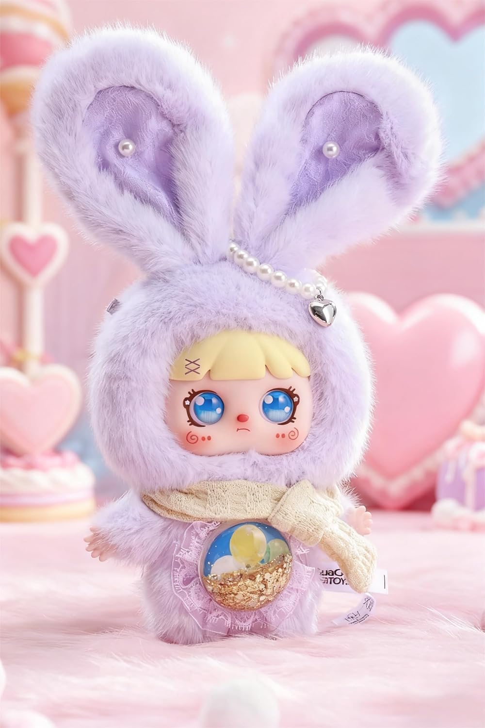 Meya & Mocici Sugar Heart Bunny Magic Secret World Series, 7 Types in Total + 2 Secret Types (Honey & Dori), 3 Types of Eye Parts, Quicksand Tummy, Luminous Gimmick, and Pacifier (1 Random Set) Plush
