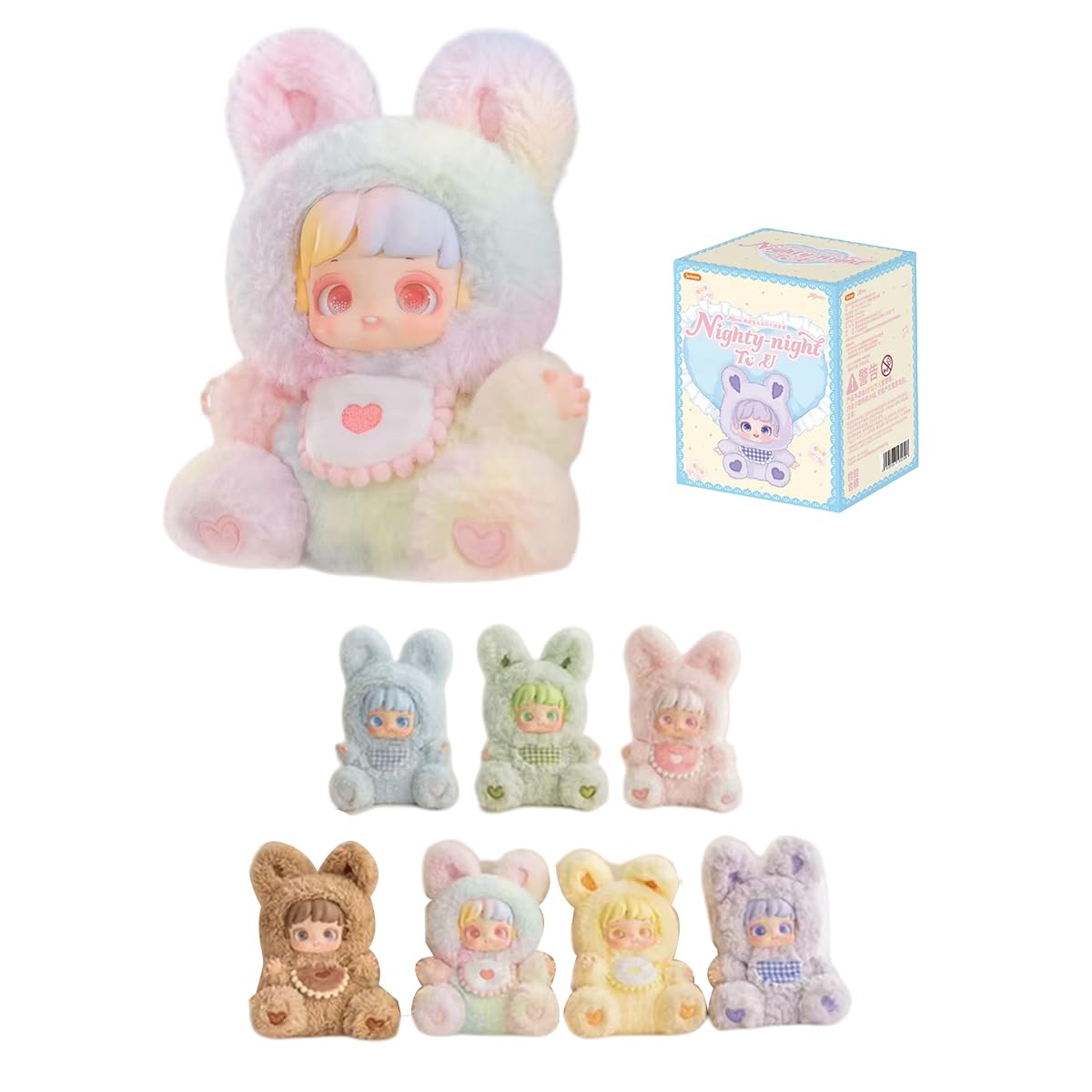 Miana Night Bunny Series Official Designer Soft Vinyl Blind Box Galaxy Eyes Dopamine Colors Poseable Hands Fluffy Long-Ear Healing Collectible Figure 7 Designs Including Secret Edition