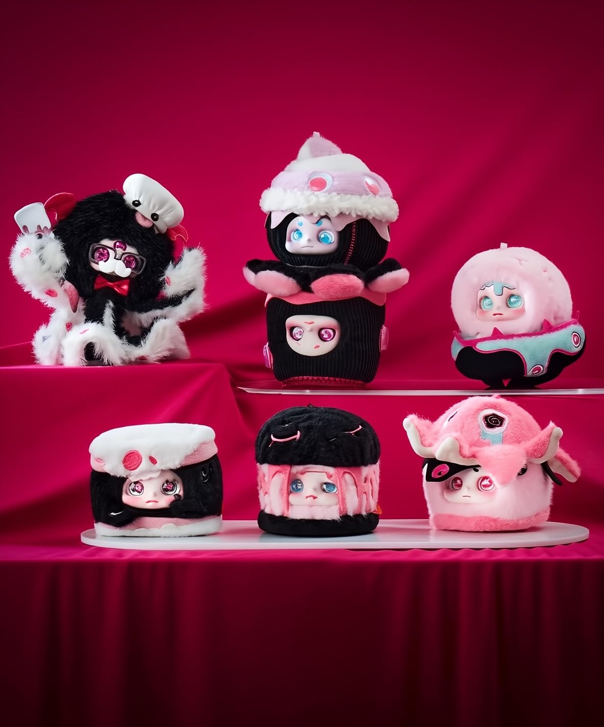 Cino Black Monday Plush Blind Box | Dark-Style Designer Plush Bag Charm | Interchangeable Face & Eye Parts | 6 Regular Designs + 1 Secret