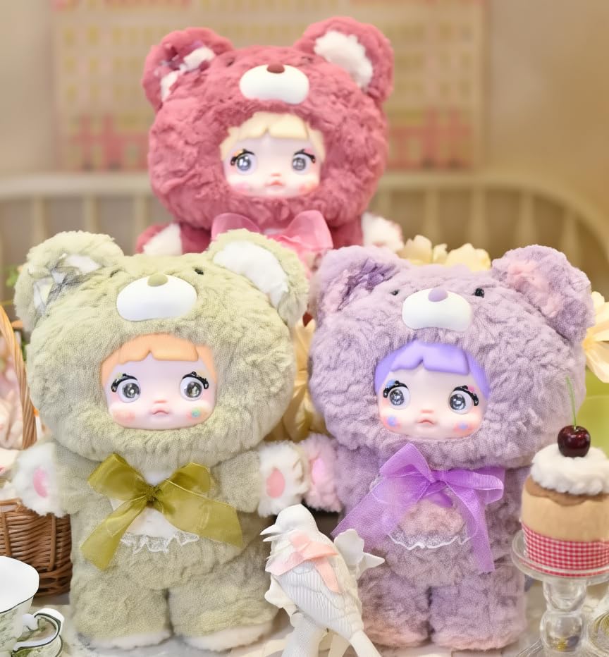 Nommi Sleepy Bear 400% Big Size Poseable Frame Plush Blind Box Collection｜8 Types + Secret｜Pajamas & Sleep Mask Included｜Cute Animal Pajamas｜Random 1 Item