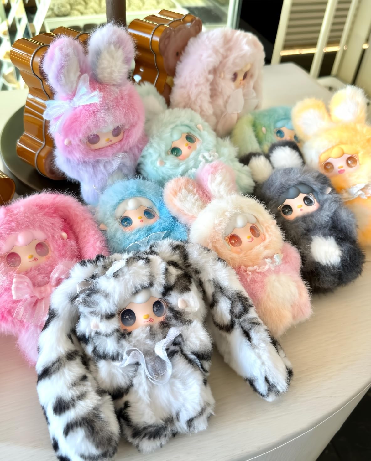 YOOKI Jumping Bunny Plush Blind Box – 13–14cm Gradient Plush Keychain, Random 1 of 10 Designs