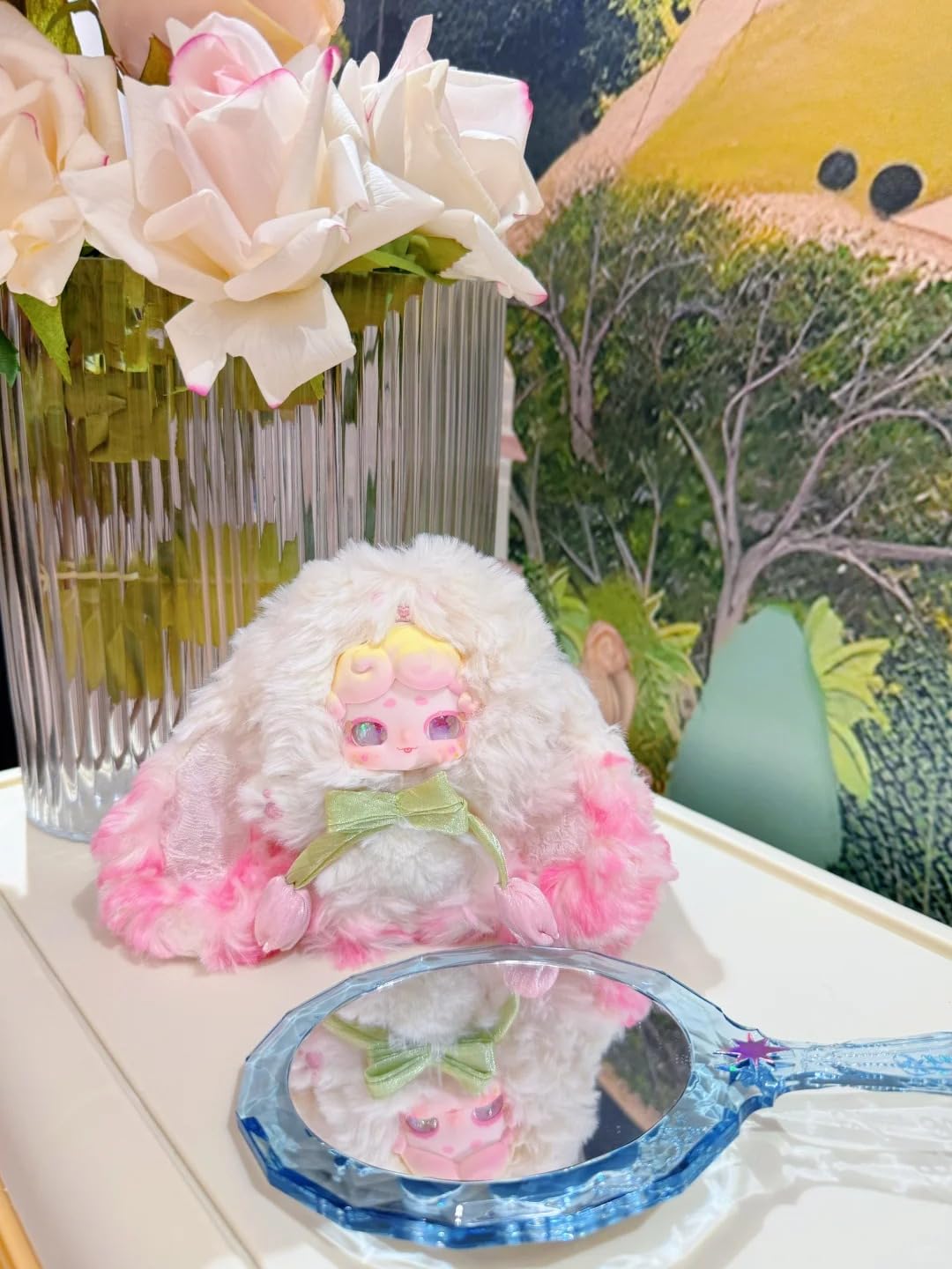 Secret Garden Tiny Bunny Plush Keychain & Decor | Liquid Sand Eyes, Color-Changing Feature, Movable Eye Beads | Tulip Ribbon Design | 6 Regular + 1 Secret | Cute Bunny Charm【Official Genuine】