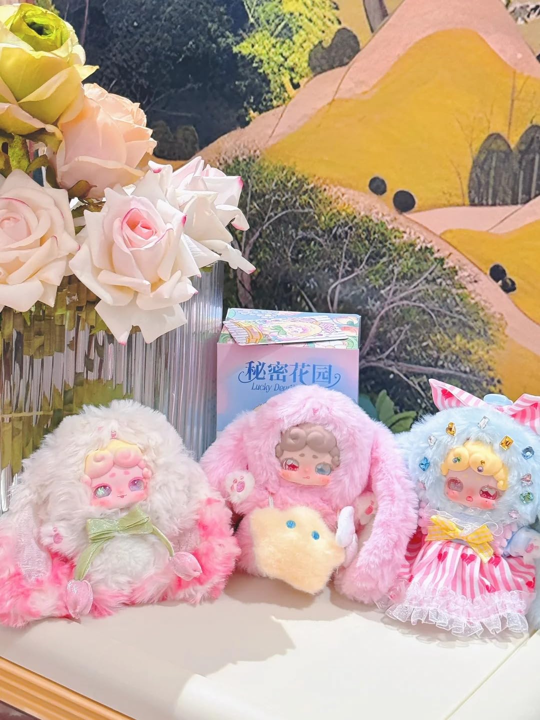 Secret Garden Tiny Bunny Plush Keychain & Decor | Liquid Sand Eyes, Color-Changing Feature, Movable Eye Beads | Tulip Ribbon Design | 6 Regular + 1 Secret | Cute Bunny Charm【Official Genuine】