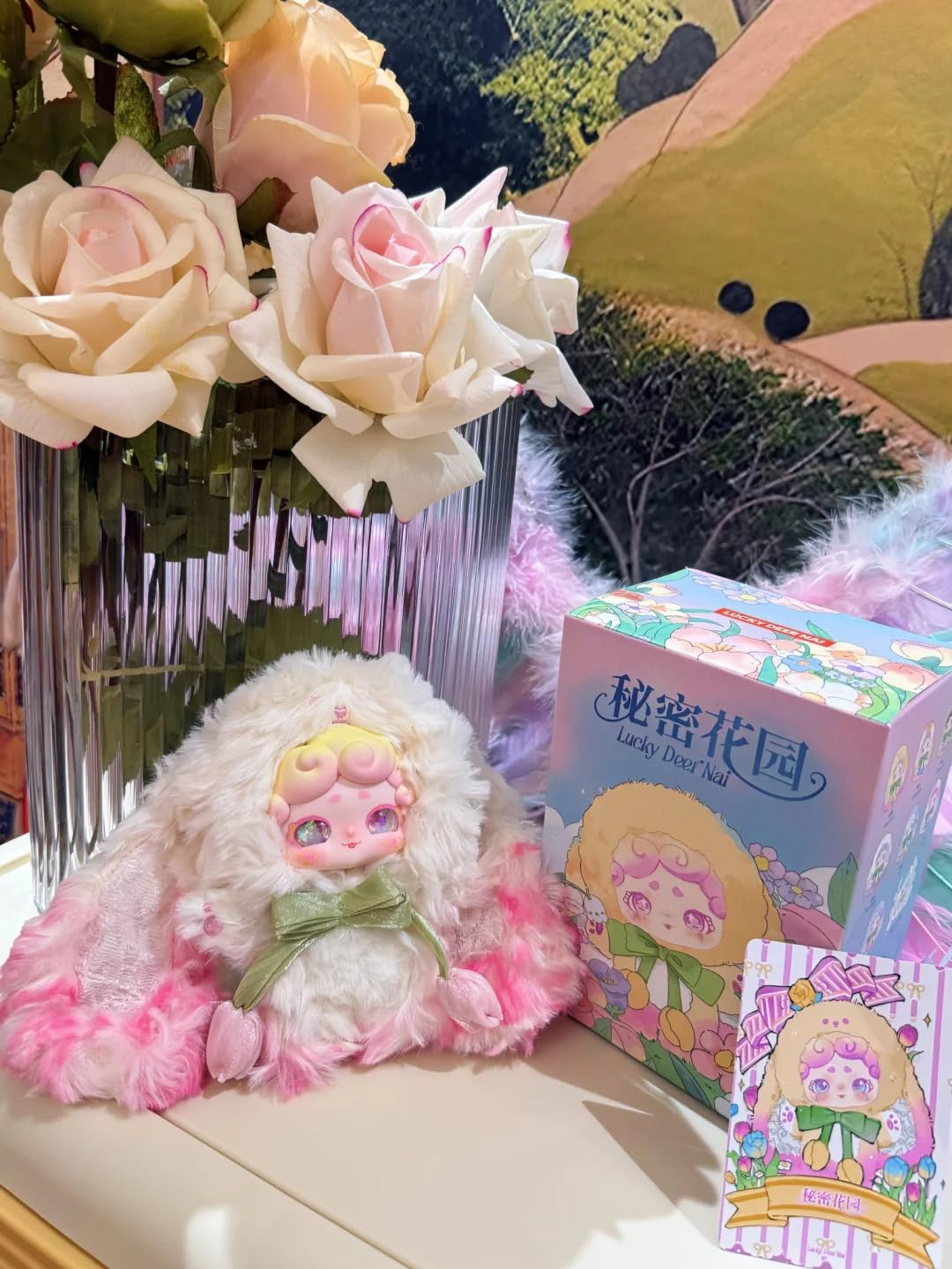 Secret Garden Tiny Bunny Plush Keychain & Decor | Liquid Sand Eyes, Color-Changing Feature, Movable Eye Beads | Tulip Ribbon Design | 6 Regular + 1 Secret | Cute Bunny Charm【Official Genuine】